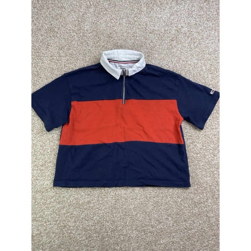 Tommy Hilfiger Polo Shirt Women's‎ L Red Classic Fit Short Sleeve Flag Logo
